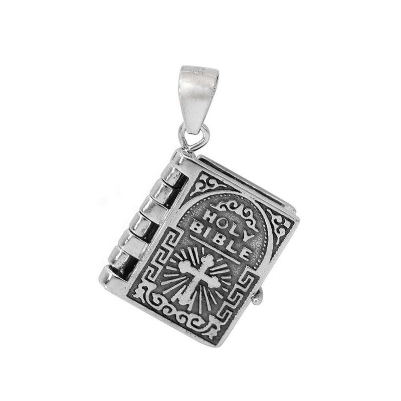 Holy Bible Pendant - Lord's Prayer on 'Pages' - Sterling Silver - Click Image to Close